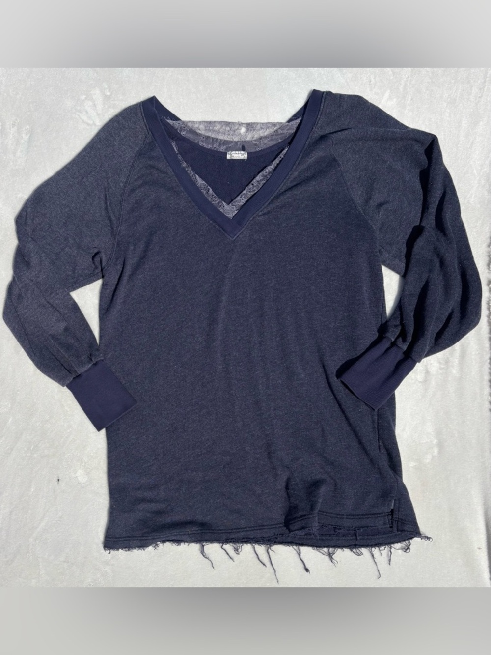 Free People Slate Blue V-Neck Lightweight Knit Top